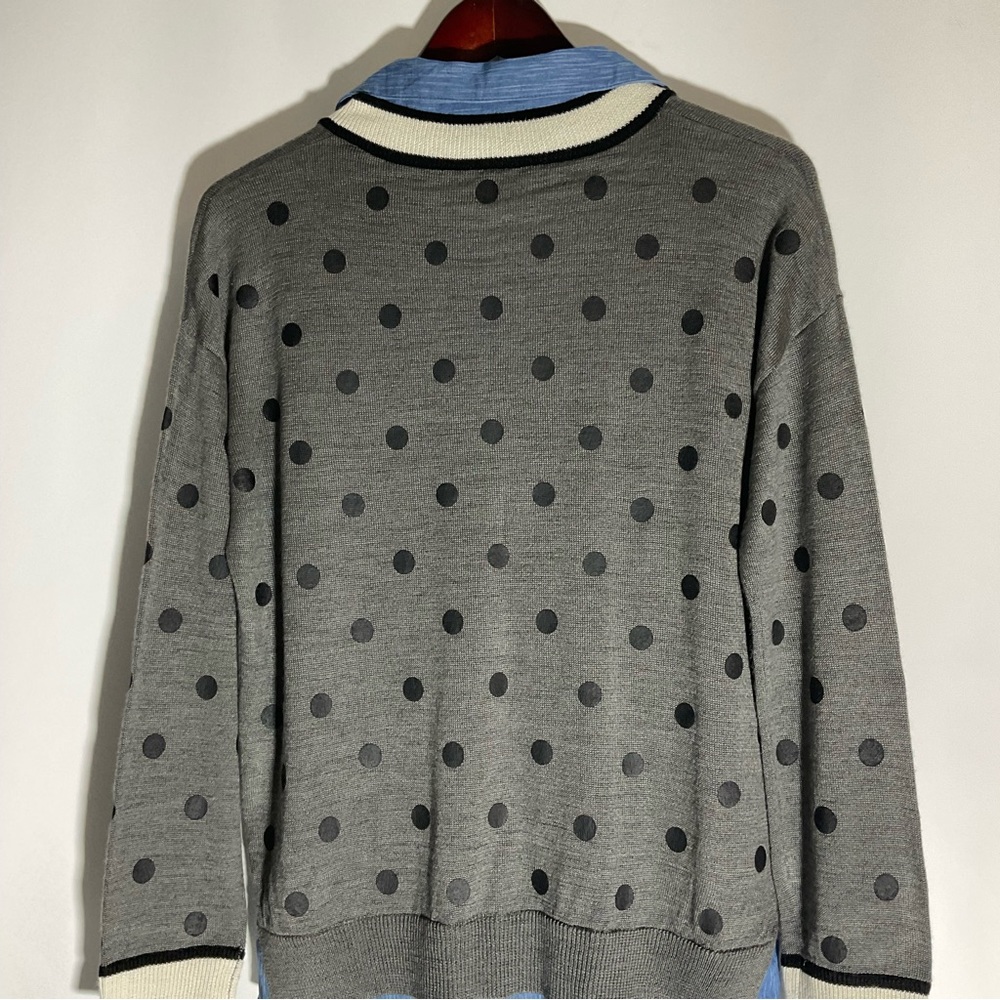 Gray Polka Dot V-Neck Sweater - Picture 13 of 16